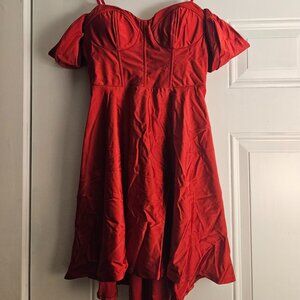 Red City Vibes Sweetheart Neck Satin Semi-Formal Dress